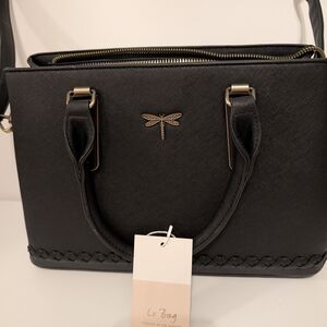 Black Shoulder Bag with Dragonfly Accent